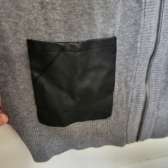 Banana Republic Zip Cardigan Faux Leather Pockets Grey Women Small - Picture 3 of 9